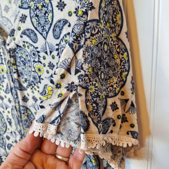 CATO Woman‎ Size 26/28W Top Pullover Tie Neck Tassel Short Sleeve Crochet Boho - Picture 6 of 12